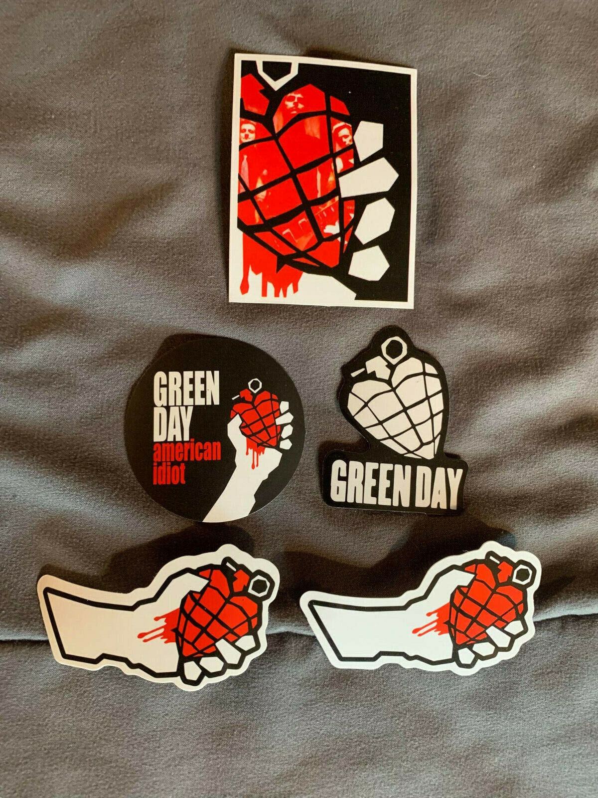 Lot Of (5) Green Day 1 1/2" To 3" Band Stickers Fast! Free Ship! Grenade Heart
