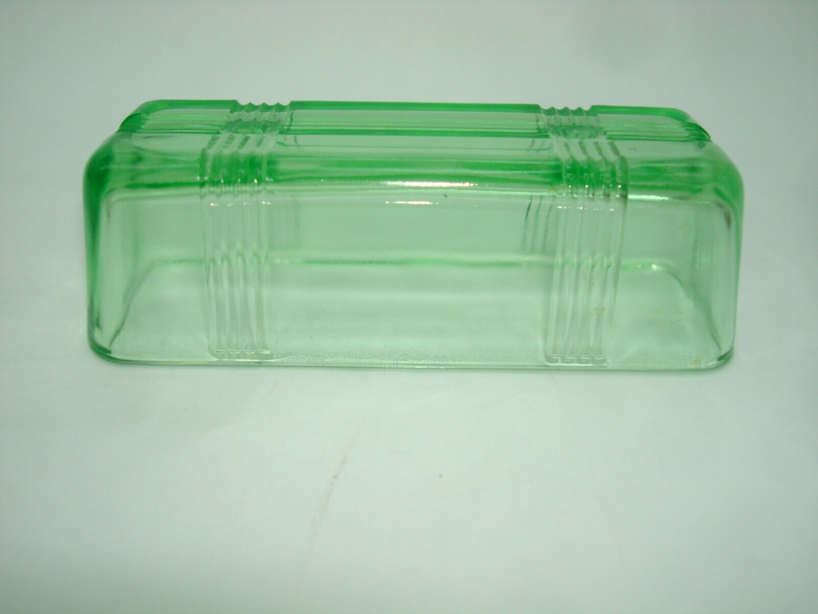 Uranium / Vaseline Glass Butter Dish Lid Only  Geometric Art Deco Design. Glows!