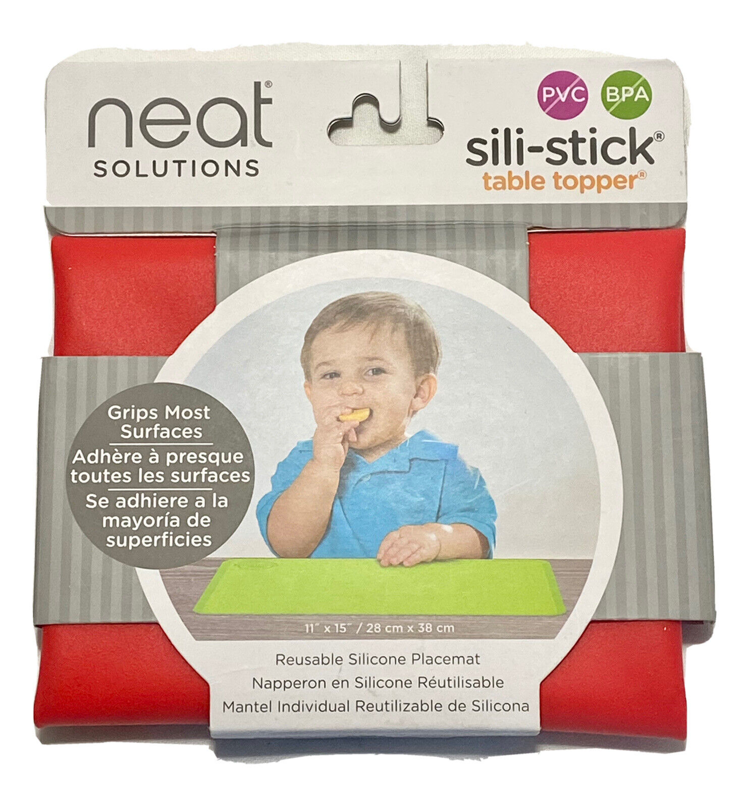 Neat Solutions, Reusable, Kids Silicone Placemat, 11"x15" Red
