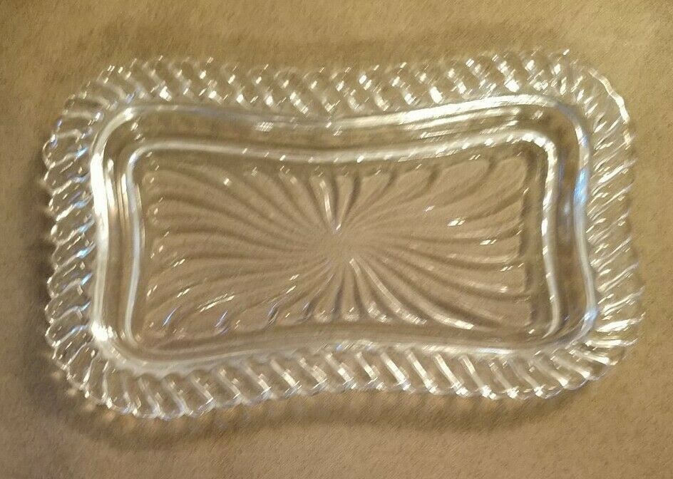 Clear Glass Butter Tray, Bottom Dish Only, (no Lid)  Depression 1/4# Bow Swirled