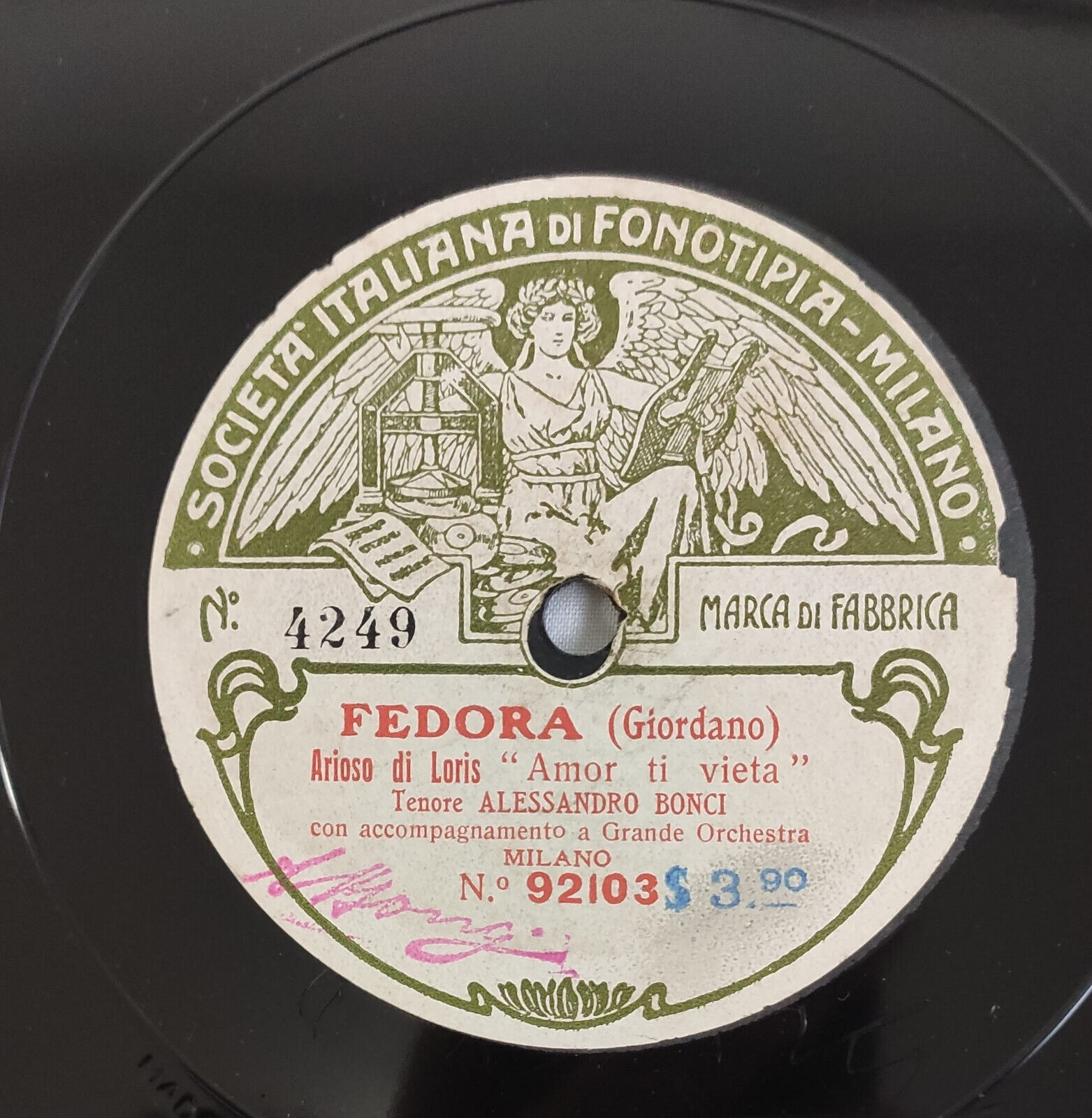 Fonotipia Shellac Record Fedora & Andrea Chenier Tenore A. Bonci   78 Rpm