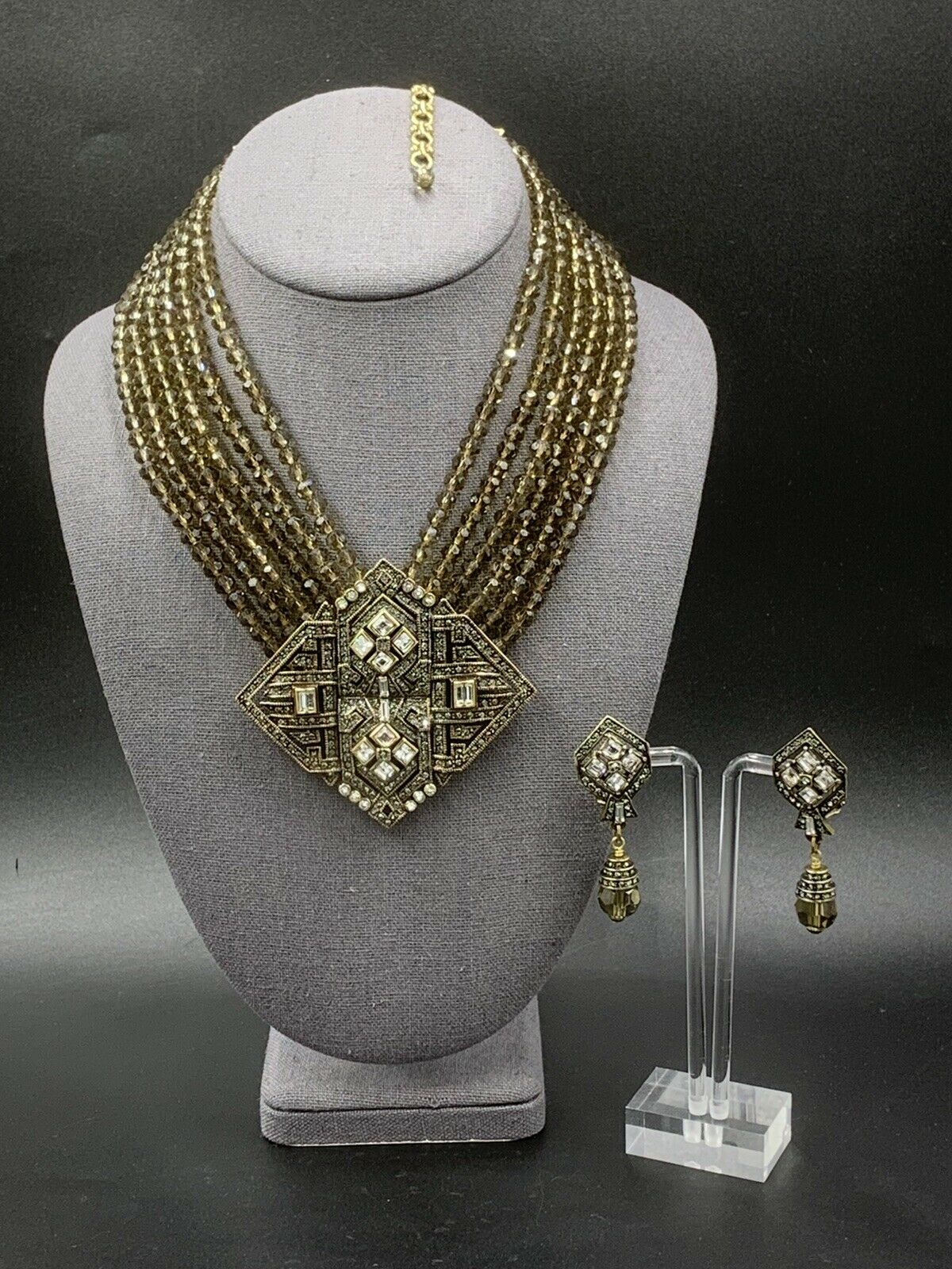 Heidi Daus Crystal Stone/bead Multi-strand Necklace Earring Set 🔥