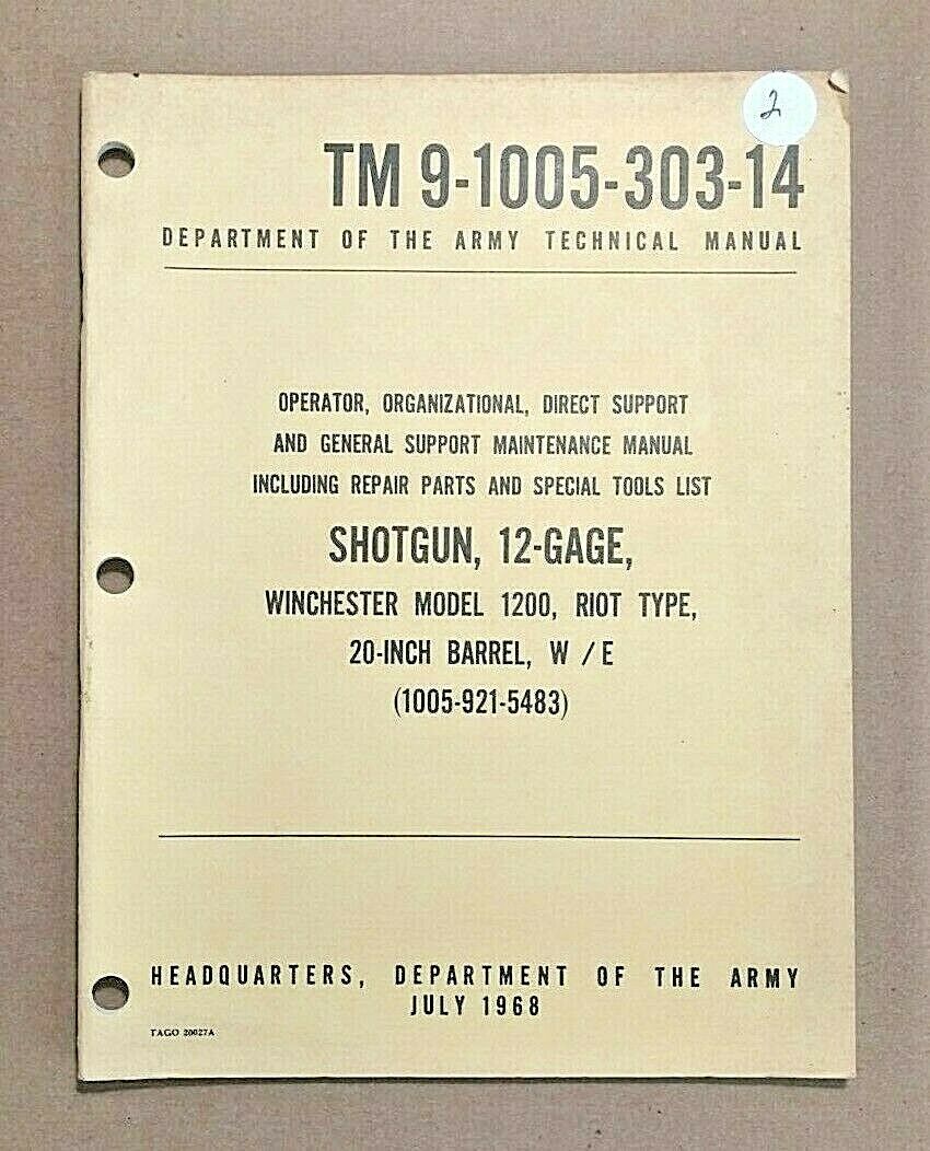 Used 1968 Us Army Manual Winchester 1200 Shotgun Riot Type Tm 9-1005-303-14 1983