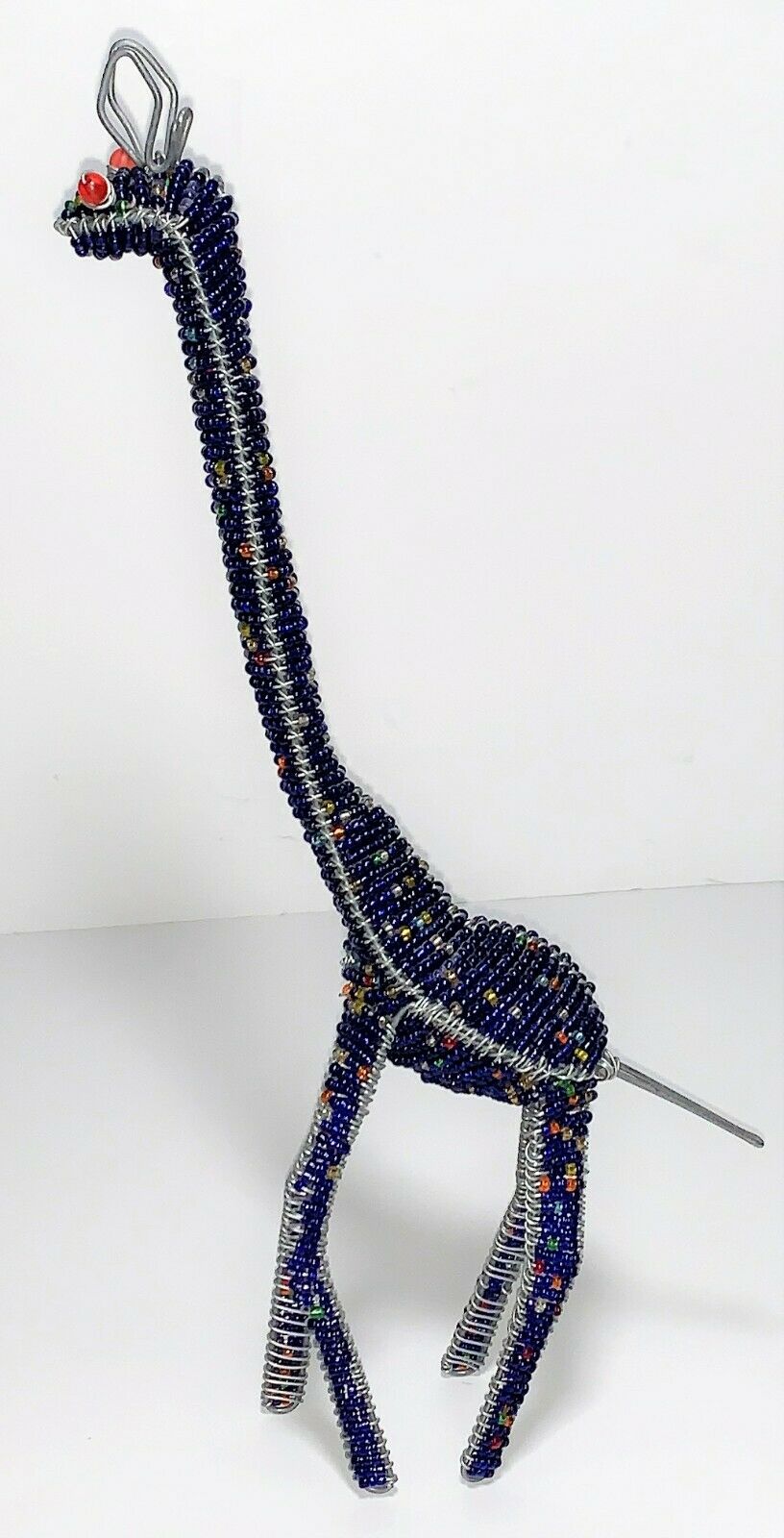 Beadworx Grass Roots Creations Blue 13" Wire Bead Giraffe Figurine Art Sculpture