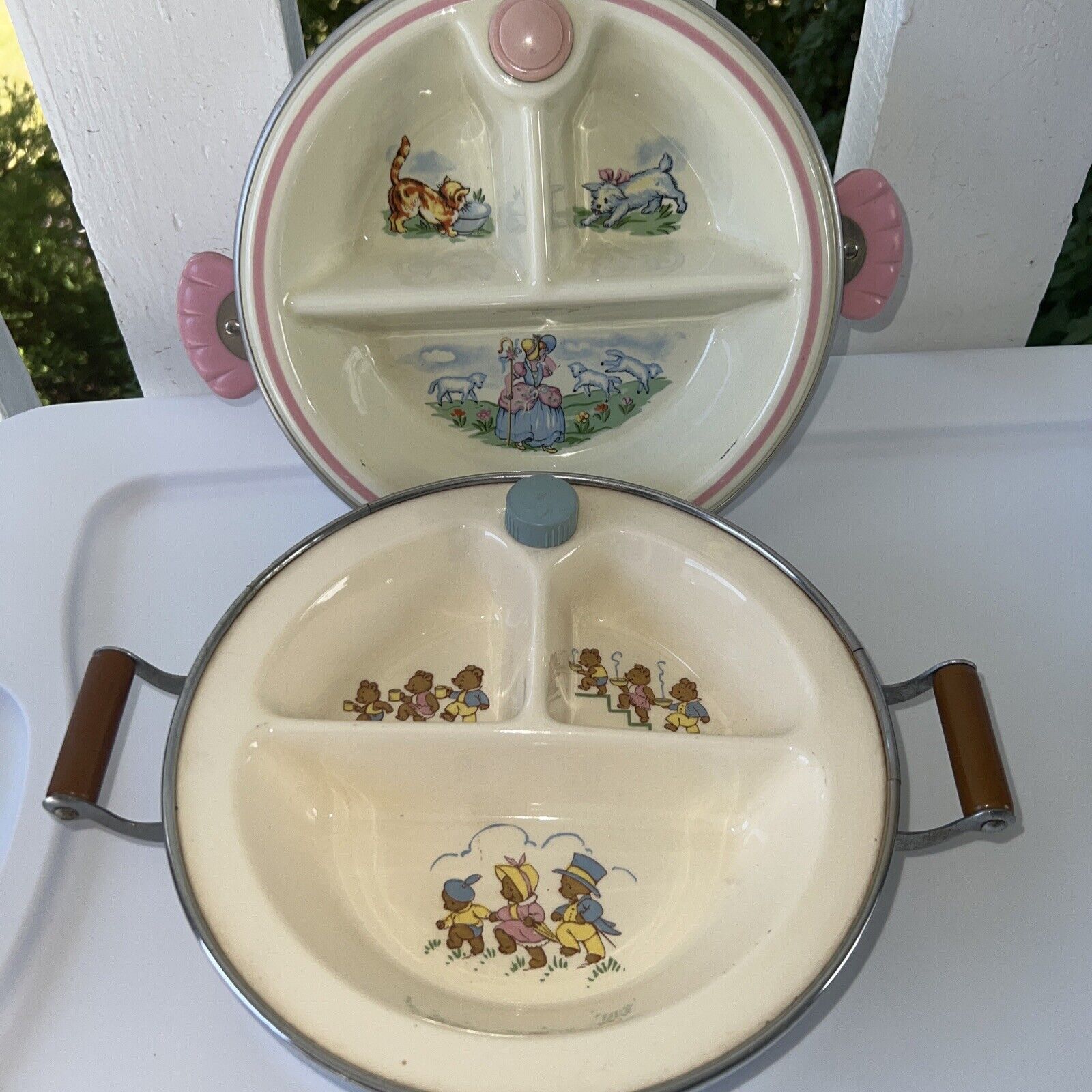 2 Childrens Warming Plates W/ Little Bo Peep And 3 Little Bears