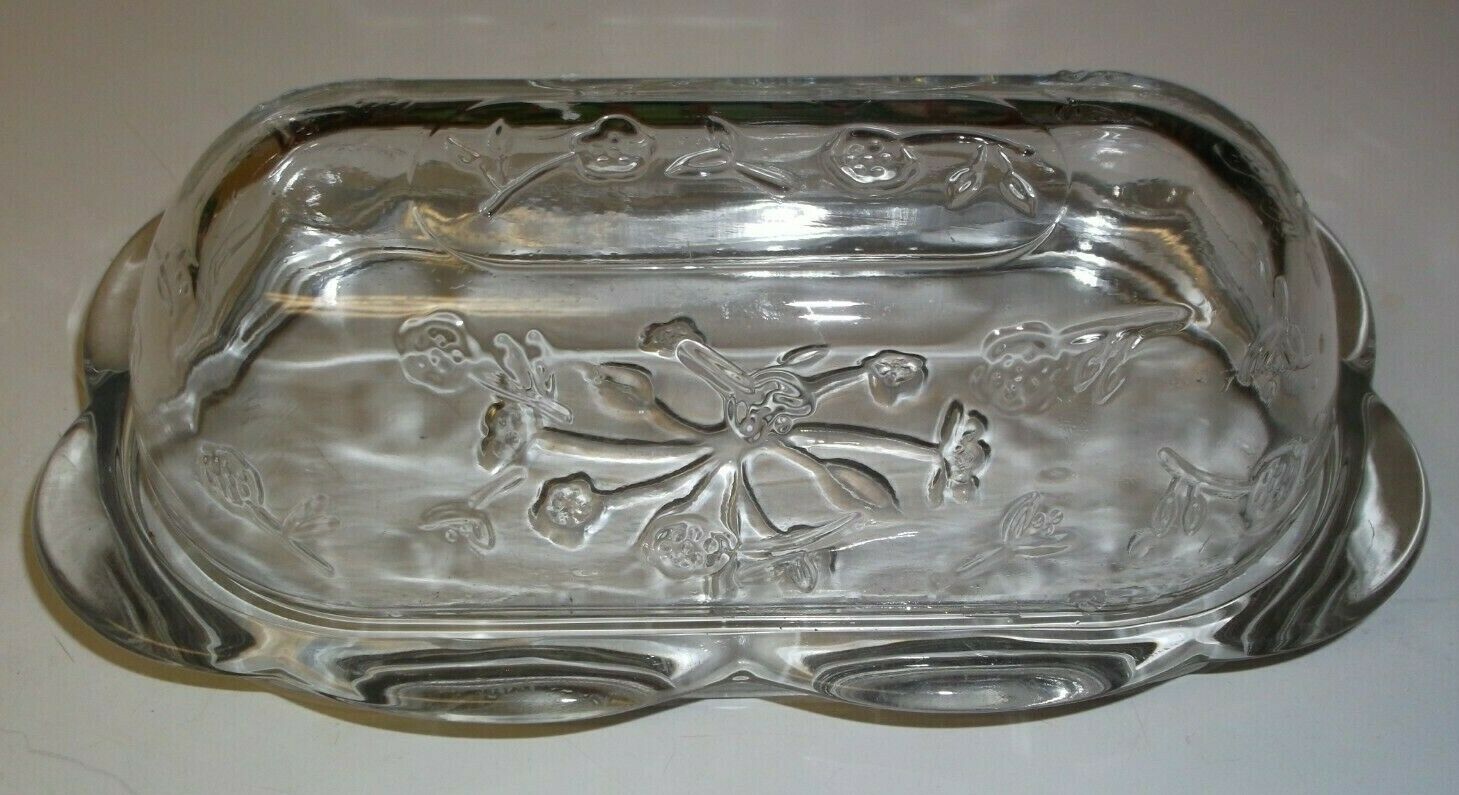 Domed Glass Floral Motif Butter Dish