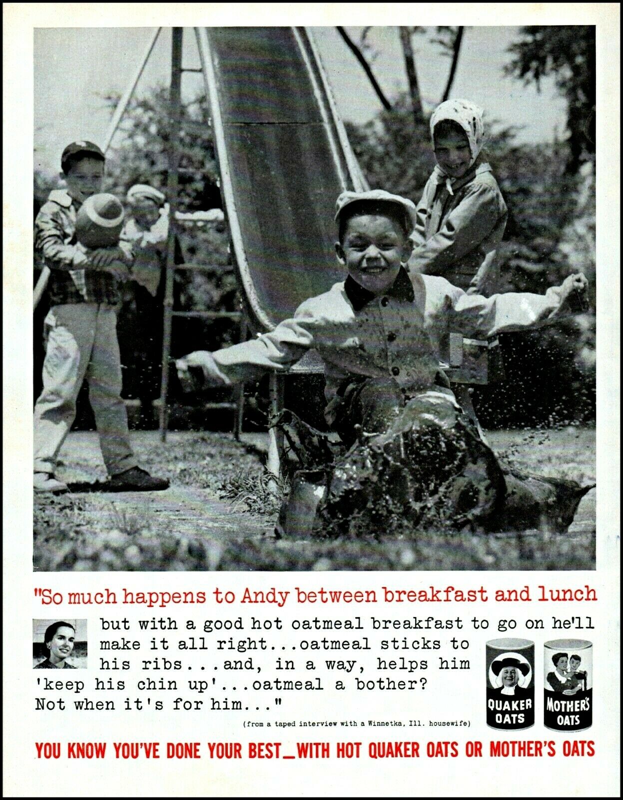 1960 Kids Playground Slide Quaker Oats Oatmeal Classic Photo Print Ad Adl74