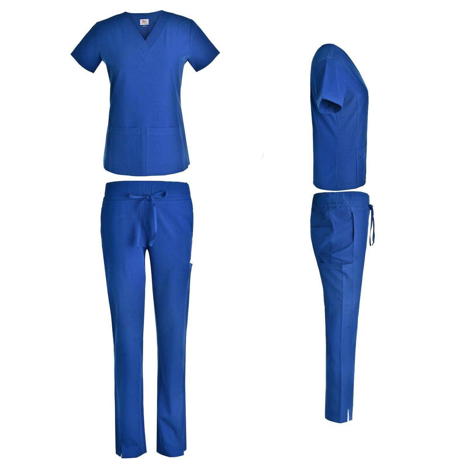 Womens Stretch Medical Hospital Nursing Uniform Scrub Set Top Pant S M L Xl 2xl