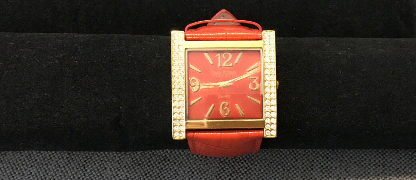 Joan Rivers Classics Collection Red  & Rhinestone Watch With Leather Band — New