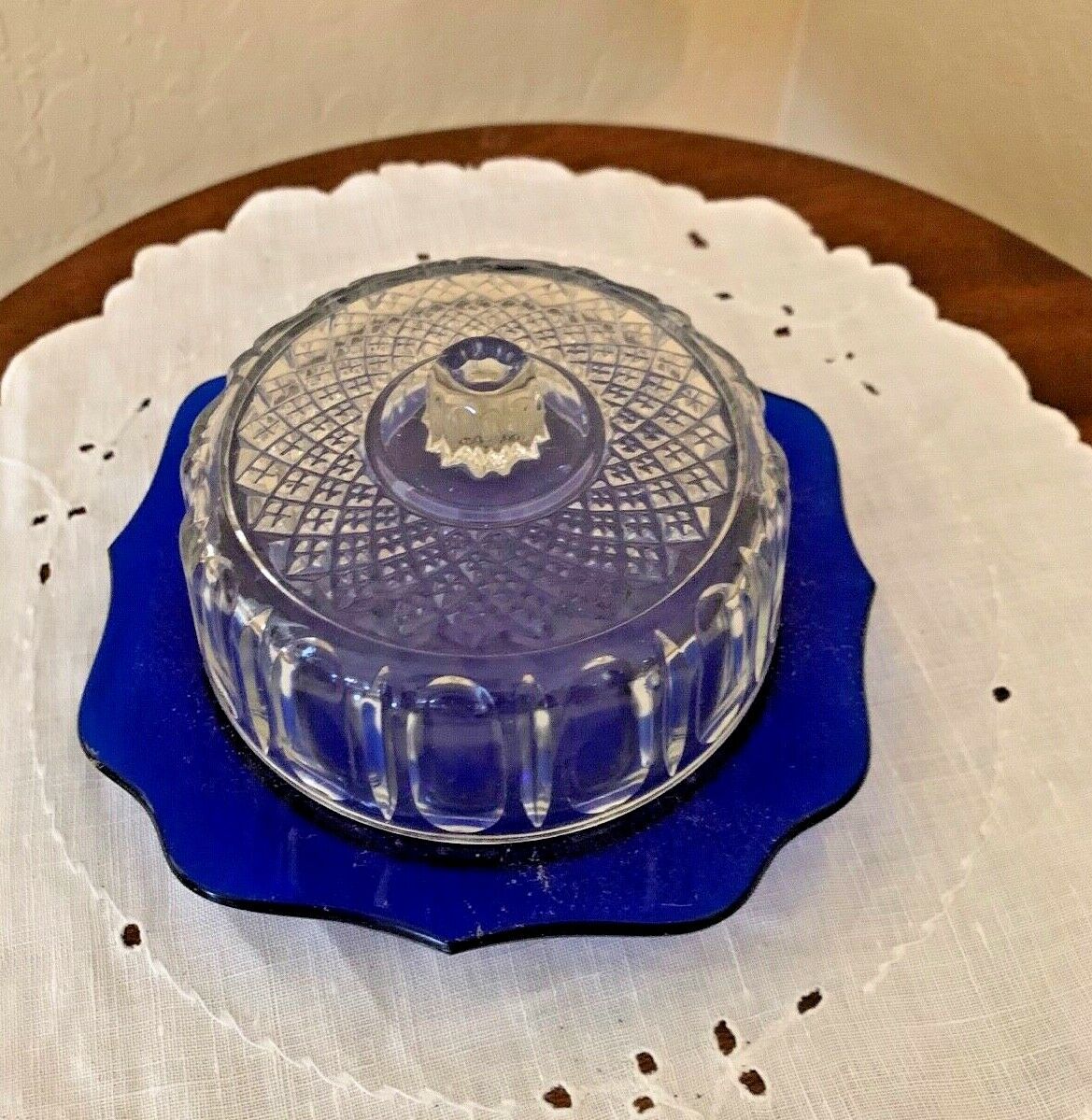 Vintage Kraft Cheese/butter Dish With Blue Bottom & Clear Top