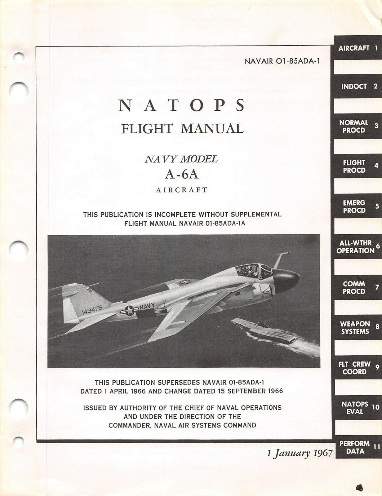 A-6a Natops Flight Manual Aircraft Manual 1967 Flight Handbook - Cd Version