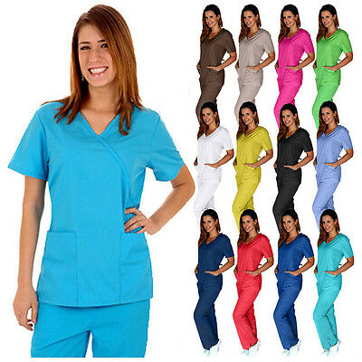 Medical Nursing Women Scrubs Sets Uniforms Size Xs S M L Xl 2xl 3xl Mock Wrap