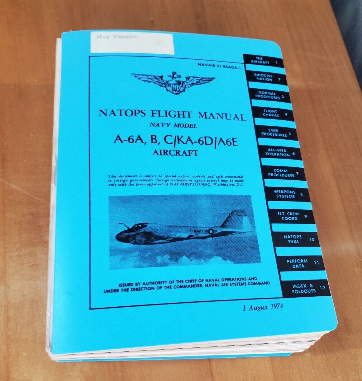 1974 Natops Flight Manual Navy Model A-6a,b,c/ka-6d/a6e Aircraft