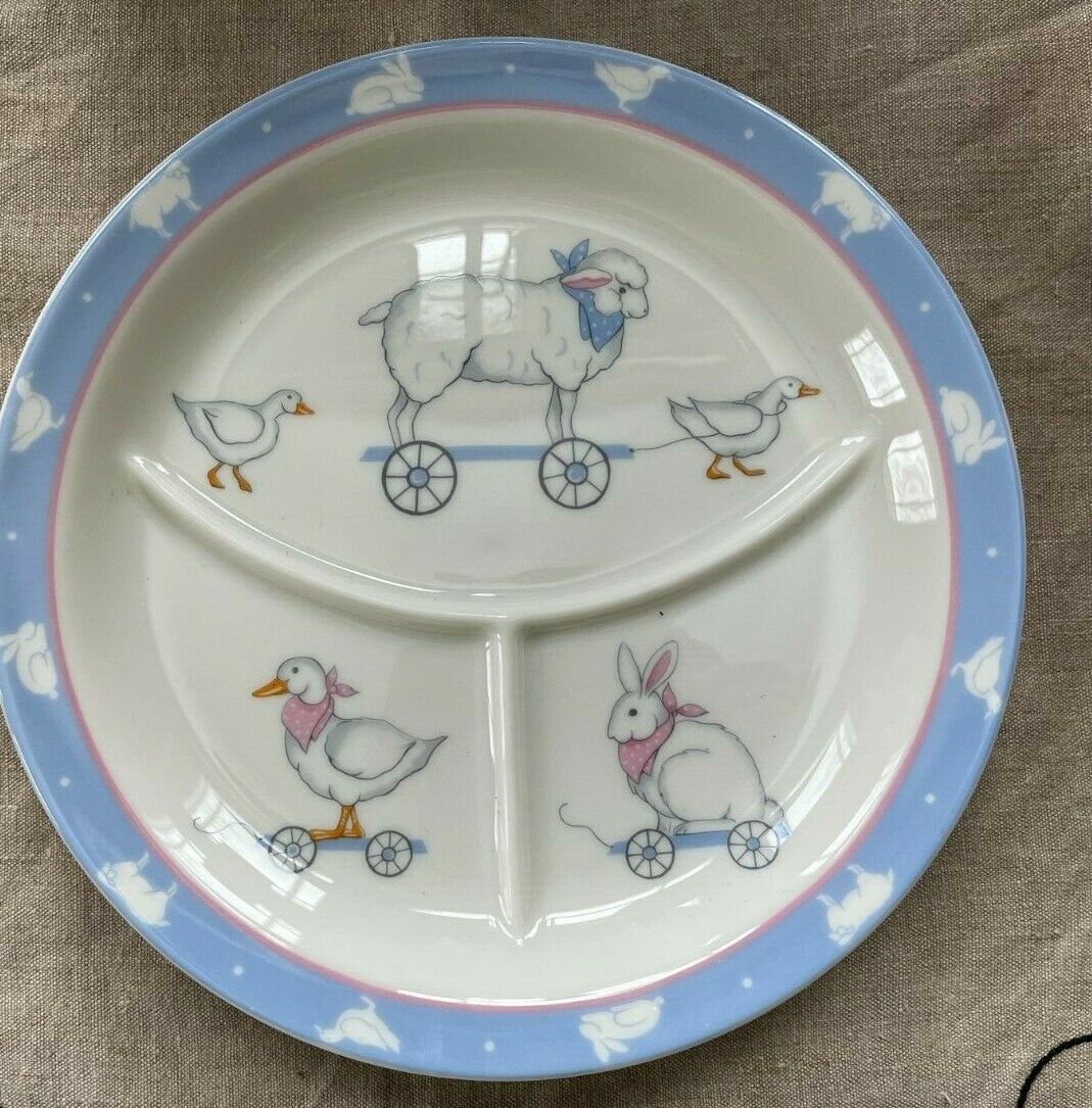 Gorham Gordon Fraser Baby Collection 1987 Divided Plate W/bunny Duck Lamb