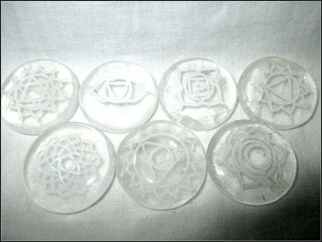 Jet Crystal Quartz 7 Chakra Round Reiki Engraved Set Gemstone A++ Water Charging