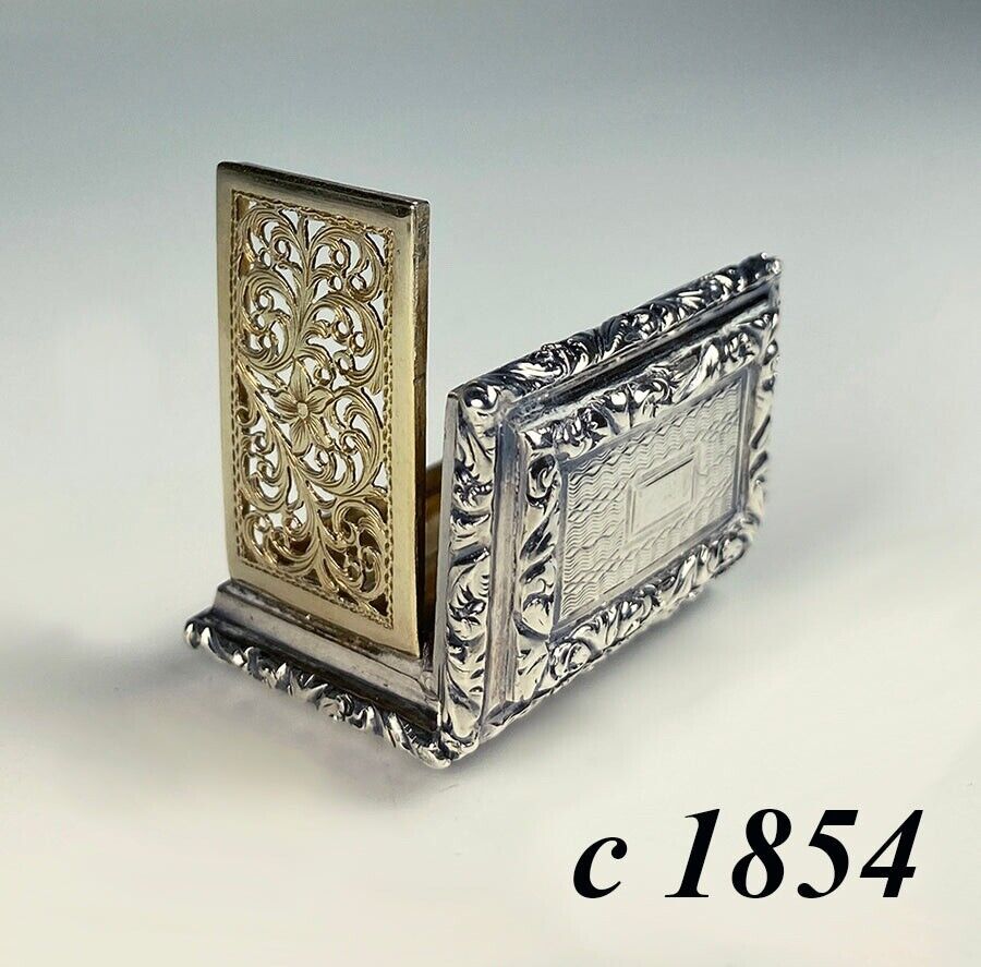 Antique Early Victorian Era English Sterling Silver Vermeil Vinaigrette, C. 1854