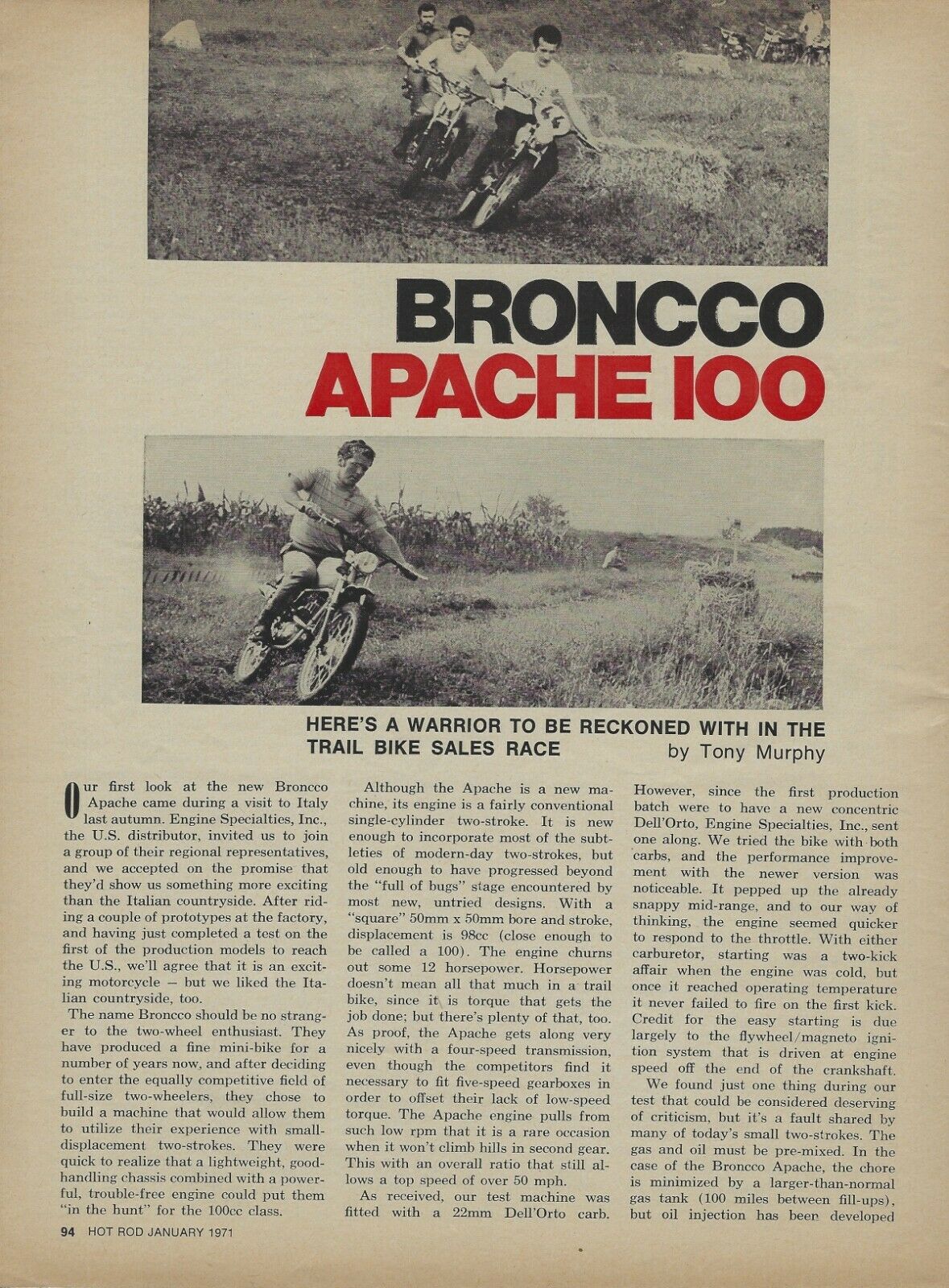1971 Bronco Apache 100 Motorcycle Vintage Magazine Article Ad 98cc 71