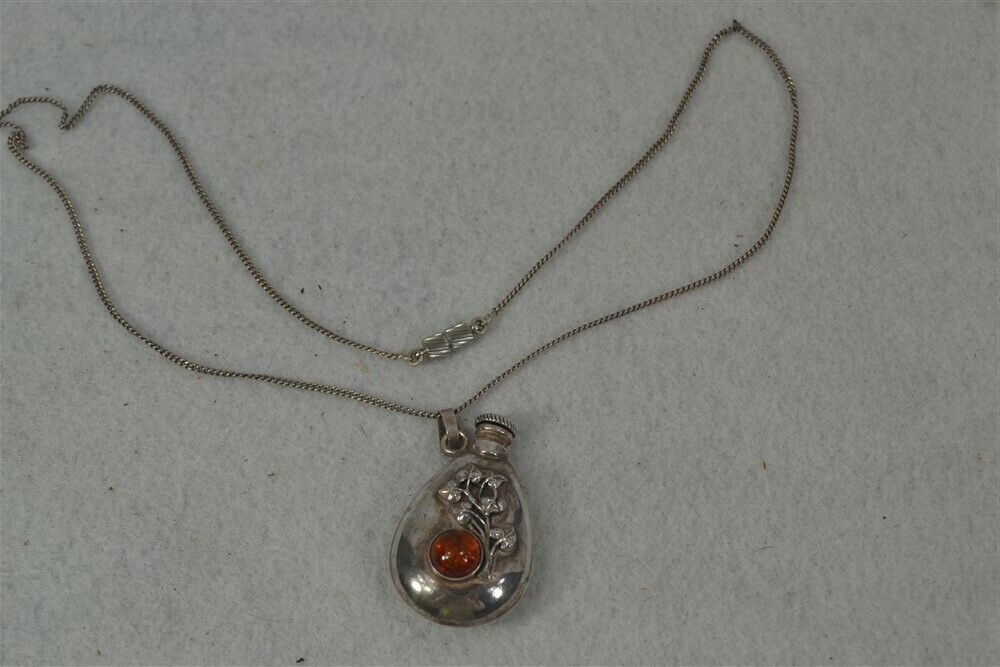Early Perfume Sterling Silver Amber Dauber Small Necklace Original 19th C