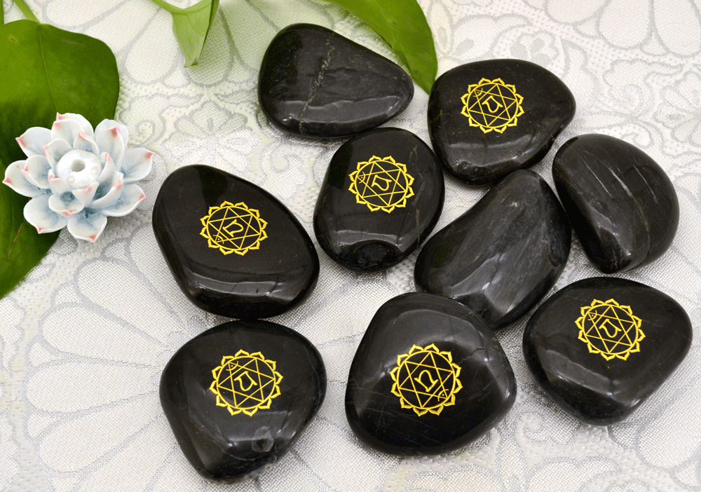 10 Pcs Wholesale! Tibet Blessed Black Mani Stone From Holy River : Heart Chakra