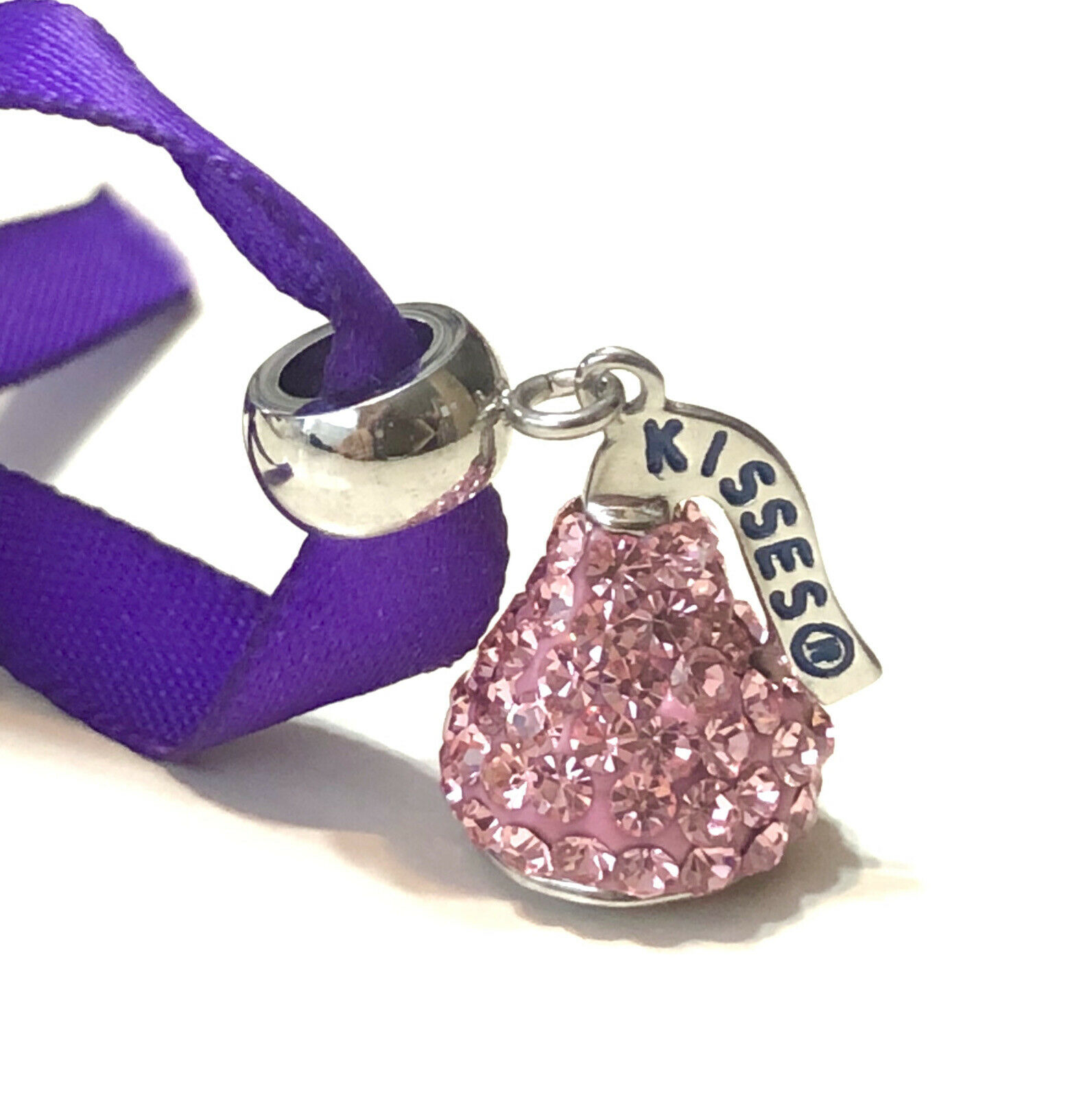 Pink Swarovski Crystal Hallmark Hersey’s Kiss Breast Cancer Stainless Charm