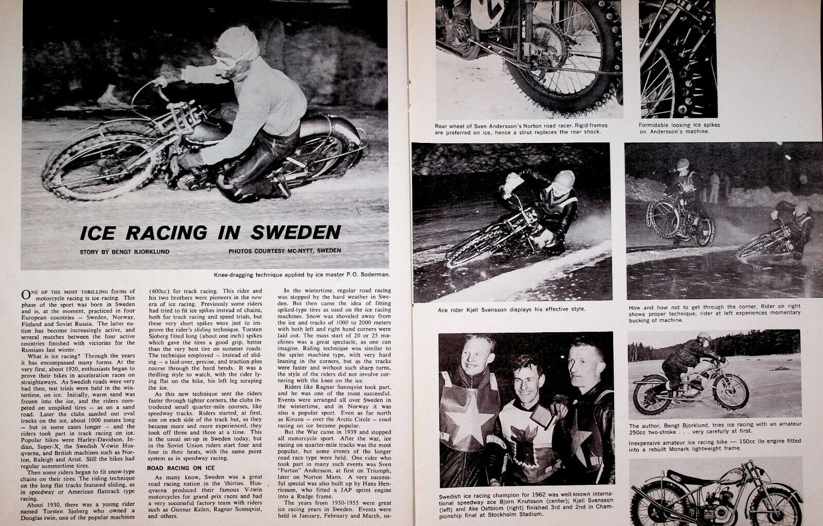 1963 Motorcycle Ice Racing In Sweden - 3-page Vintage Article