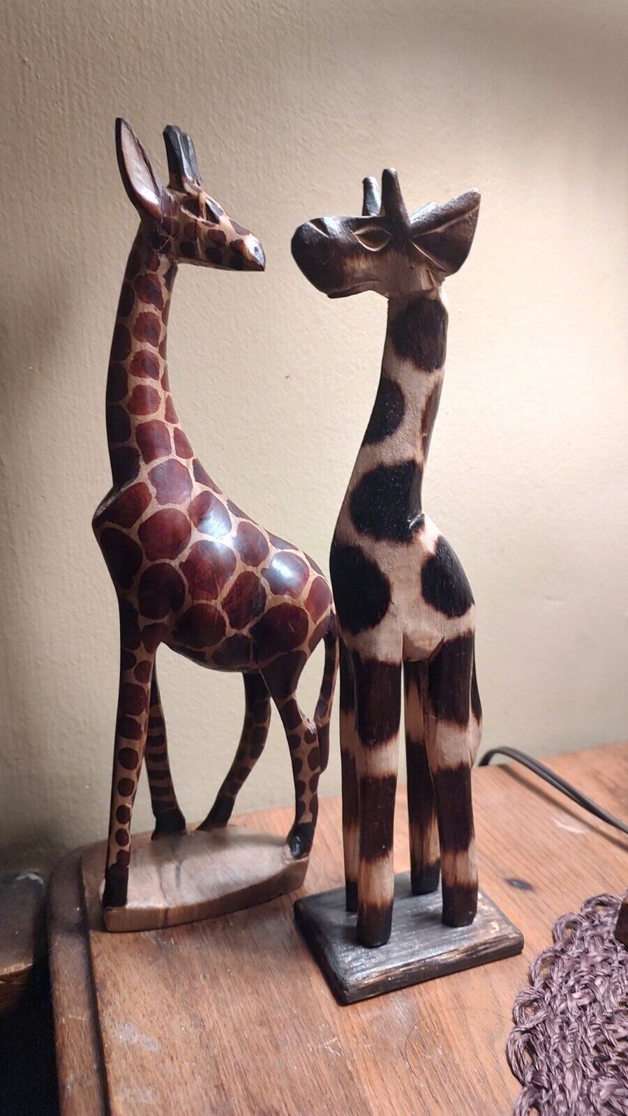 Lot Of 2 Wooden Giraffes 11" & 12"