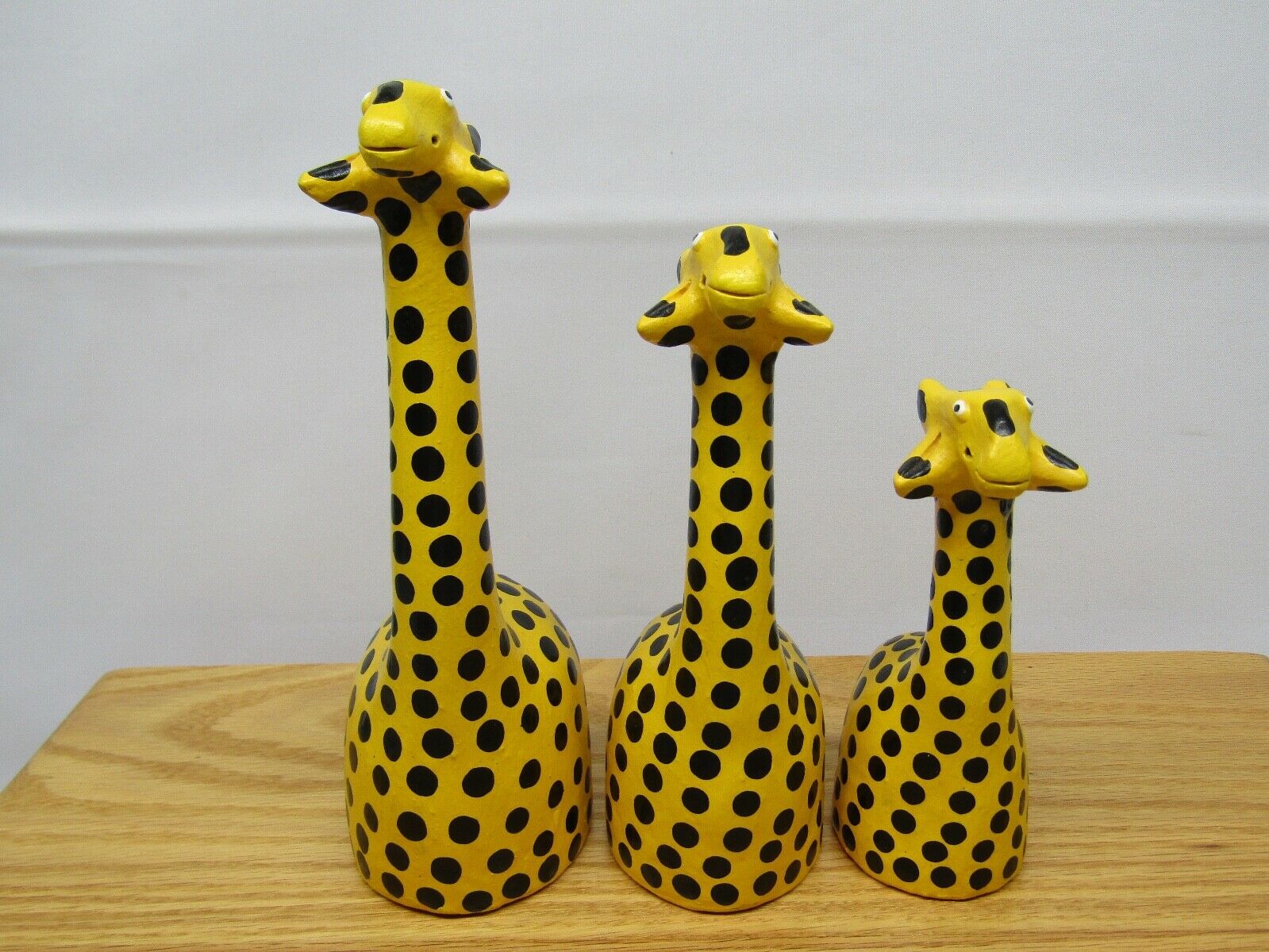 Yellow & Black Giraffe Figurine Set Of 3 ~ Clay?  ~ Handmade ~ Signed Nego