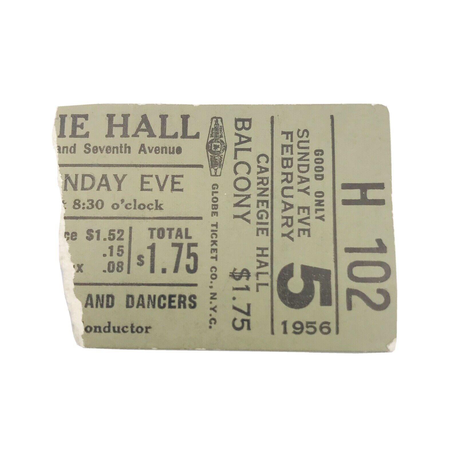 1956 Vintage Carnegie Hall Ticket Stub Don Cossack Chorus & Dancers Feb 5th #102