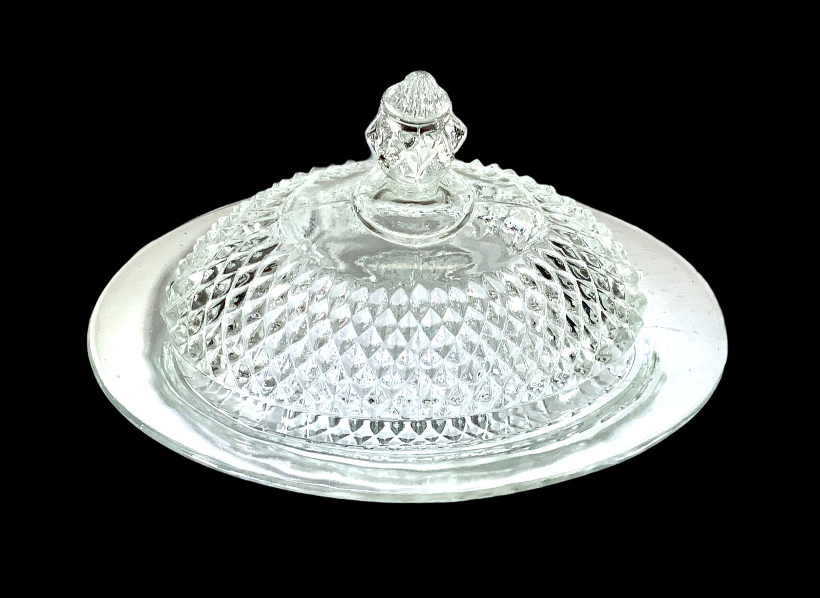 Large Cut Glass Oval Butter Dish