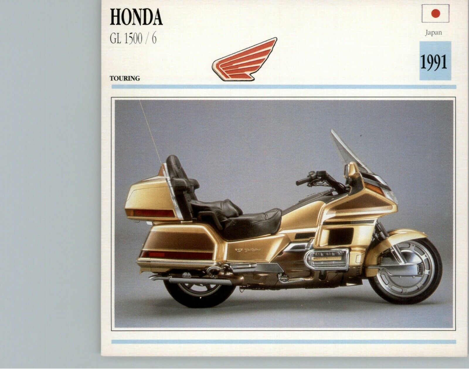 1991 Honda Gl 1500 / 6  Vintage Motorcycle Photo Spec Sheet Info Card