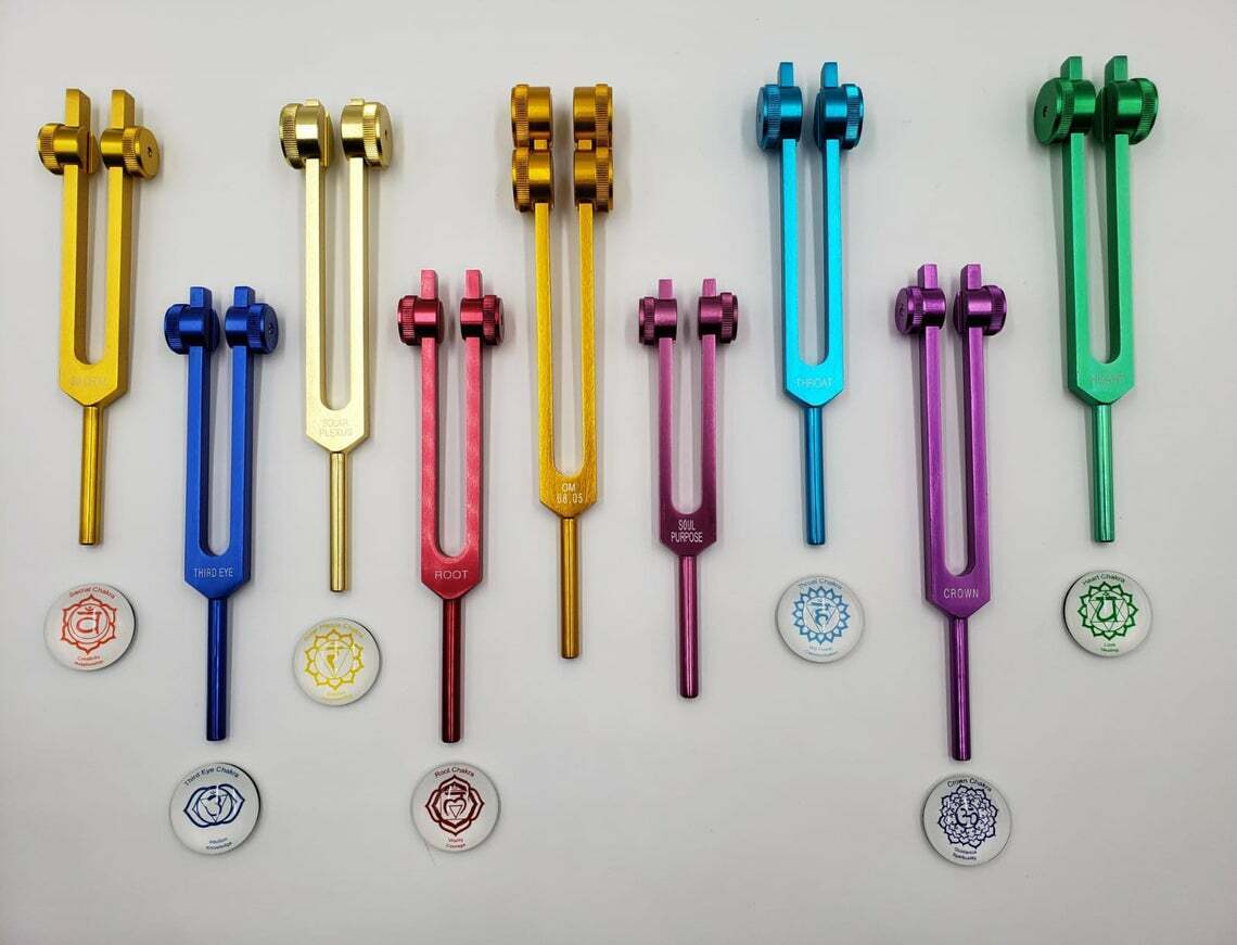 Professional 9 Chakra Weighted Cosmic Healing Color Coded Tuning Fork