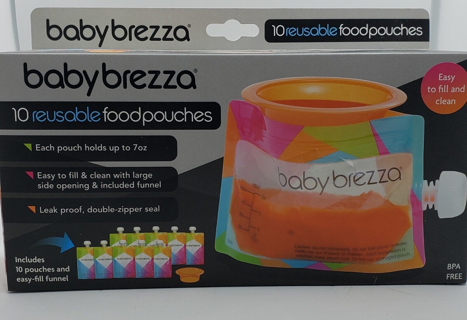 Baby Brezza Reusable Baby Food Storage Pouches, 10 Pack 7oz - Make Homemade