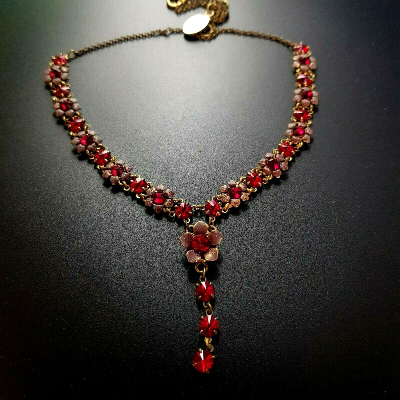Michal Negrin Red Swarovsky Crystals Necklace Vintage Signed