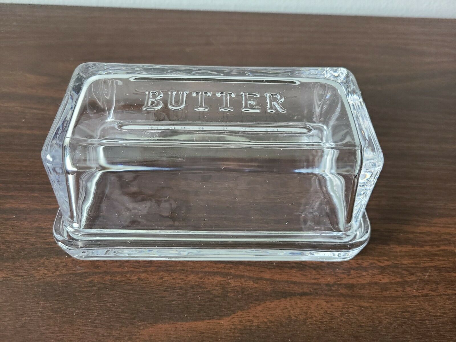 Vintage Clear Glass Butter Dish W/large Lid “butter”