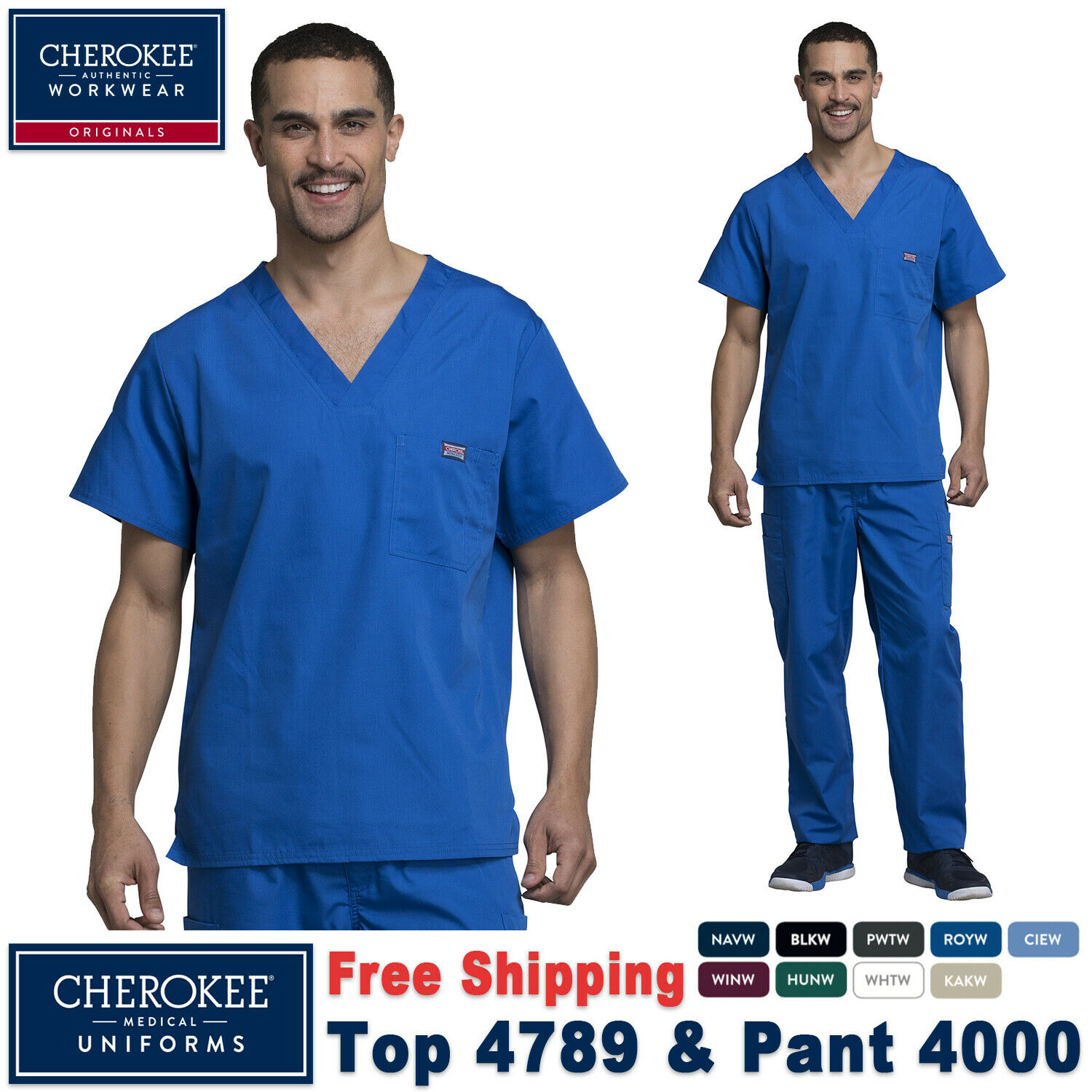 Cherokee Scrubs Set Originals Men's V-neck Top & Drawstring Cargo Pant 4789/4000