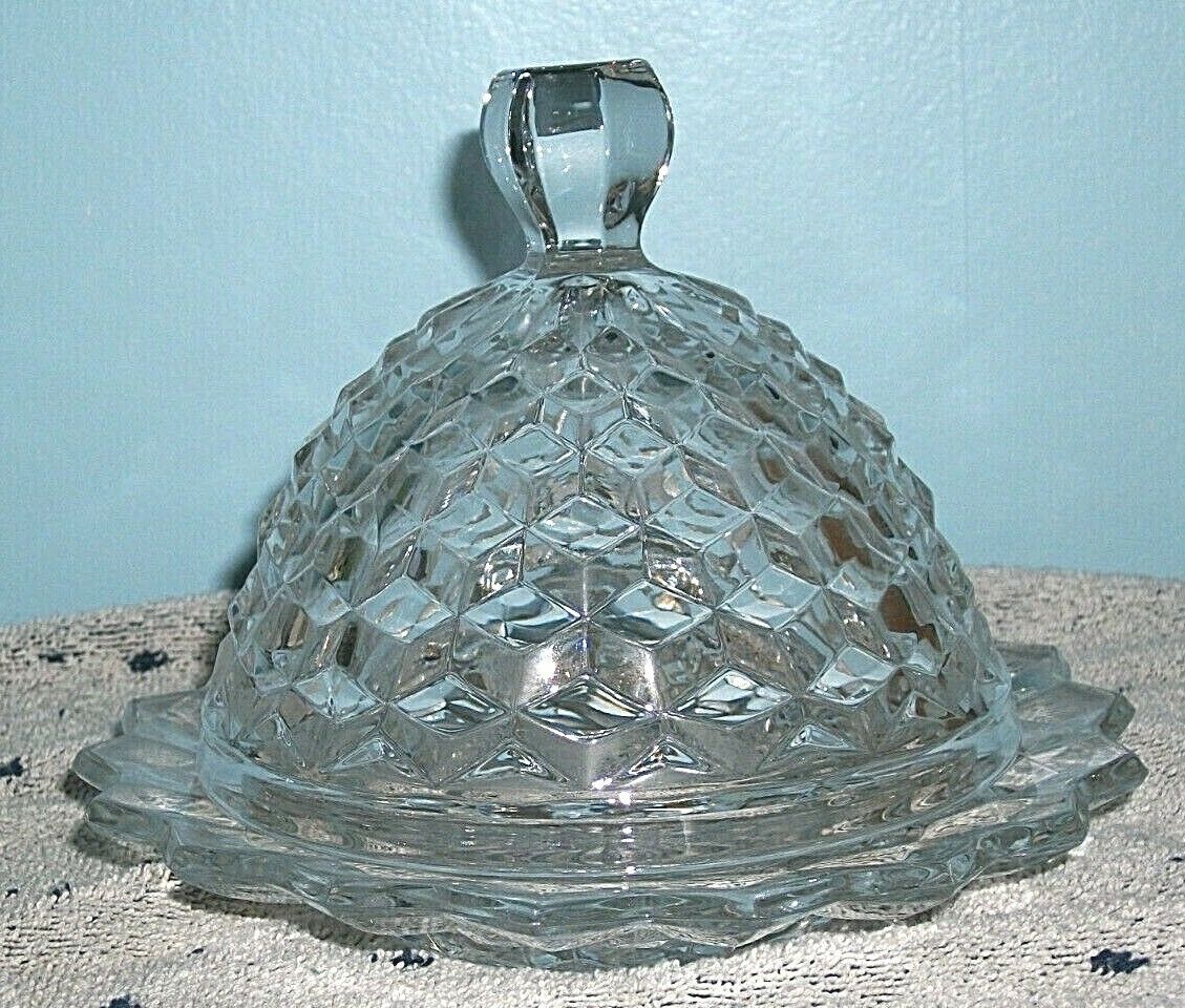 Vtg Fostoria American 1lb Domed Round Covered Butter Cheese Dish 2056