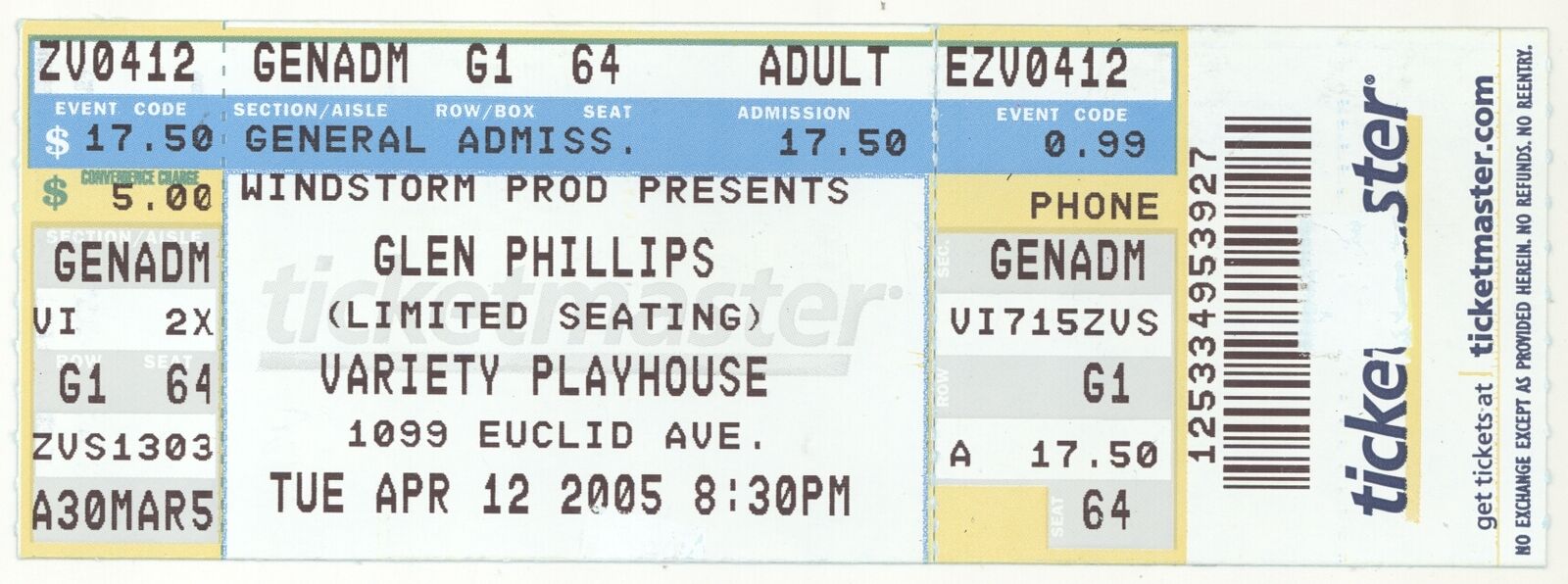 Rare Glen Phillips 4/12/05 Atlanta Ga Concert Ticket! Toad The Wet Sprocket