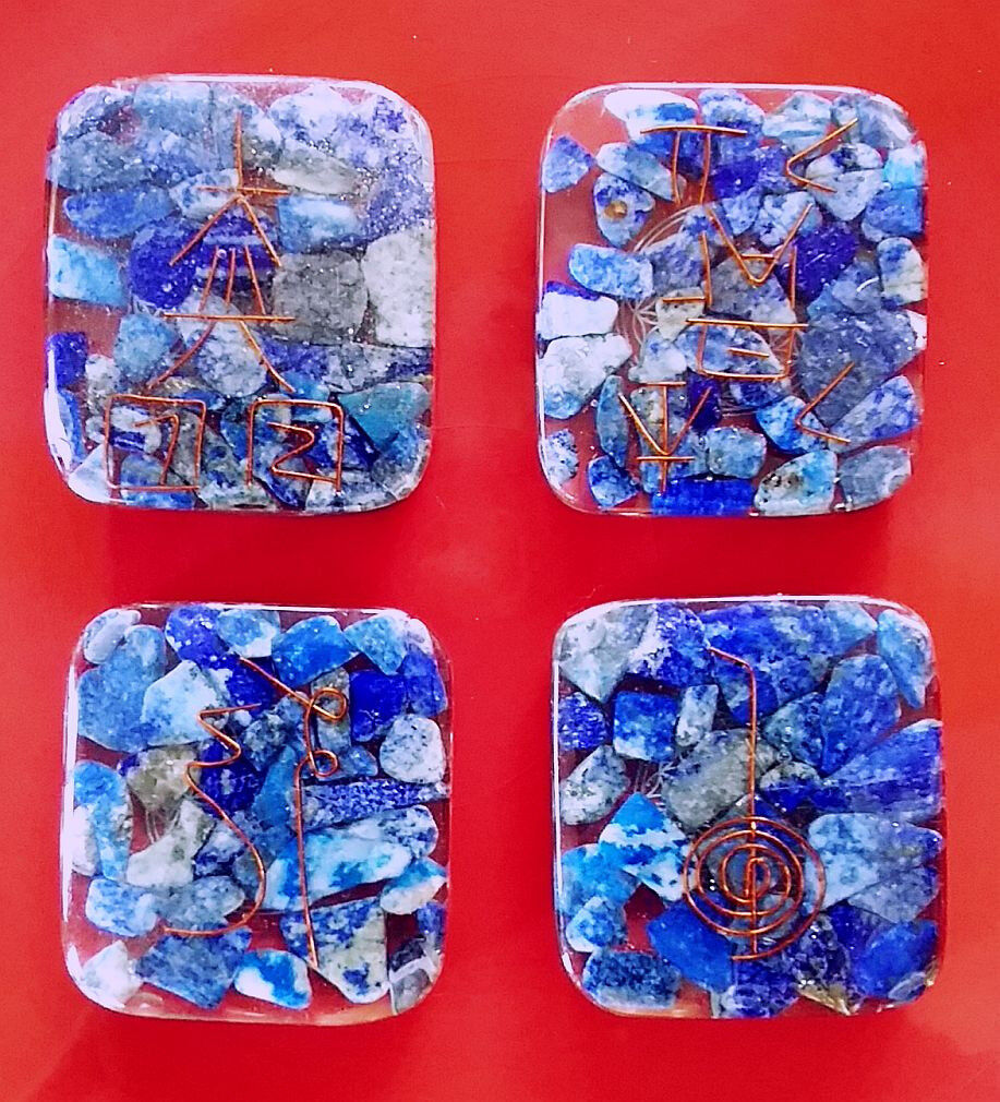 5 Pc Orgone Lapis Lazuli Copper Usui Symbol Reiki Set With Flower Of Life