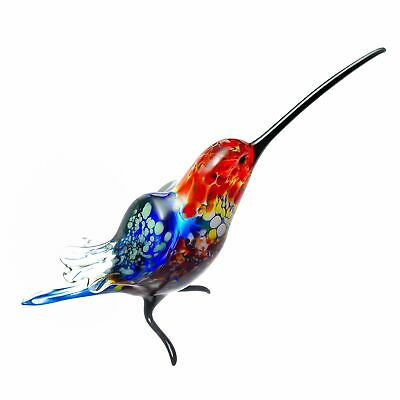 Glass Hummingbird Figurine - Handmade Hand Blown Art Glass Bird Animal 4.5"