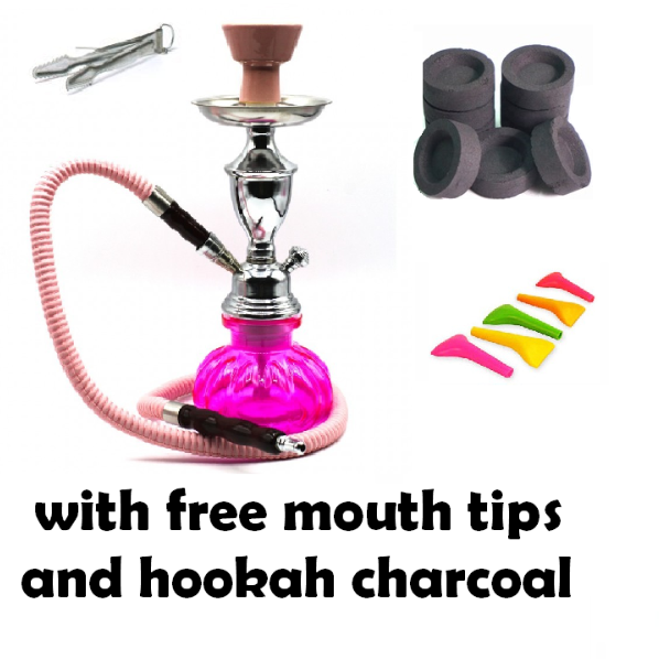Hookah 1 Hose Decorative Smoking Nargila Glass Water Pipe Set W/ Tips Charcoal