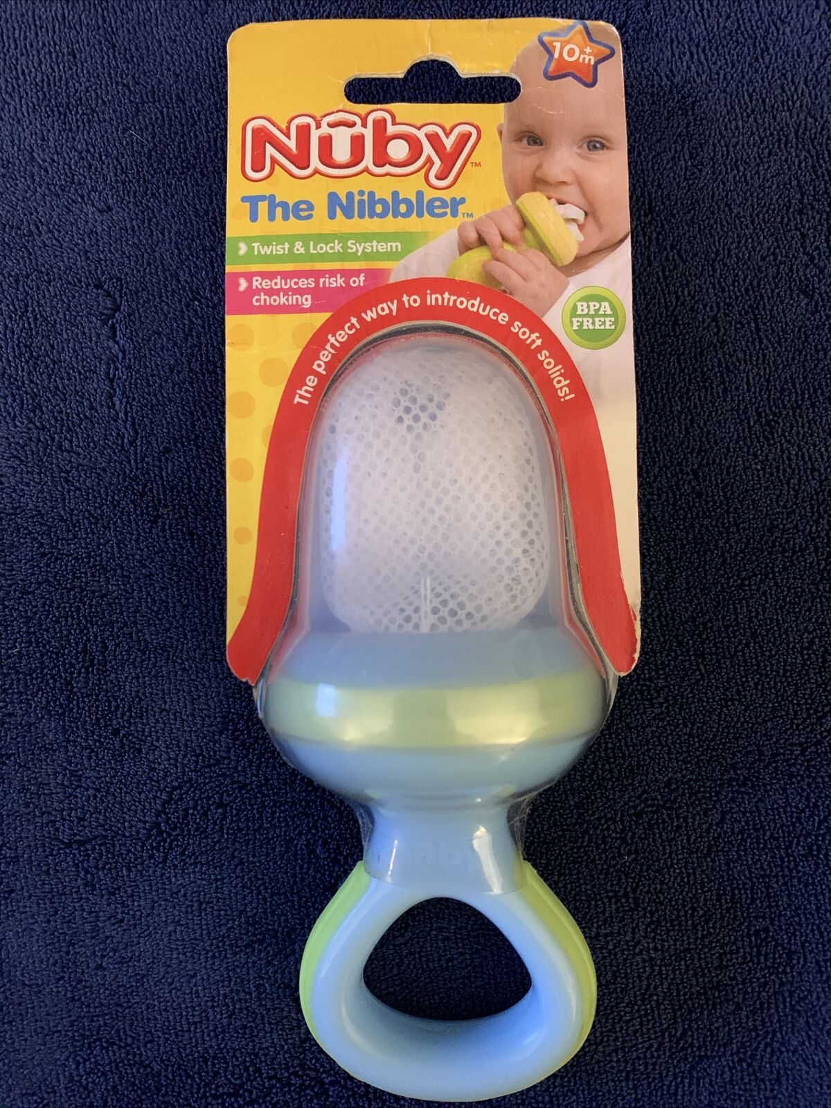 Nûby Nibbler With Travel Cover Blue Green Locking System Bpa Free Child Eating