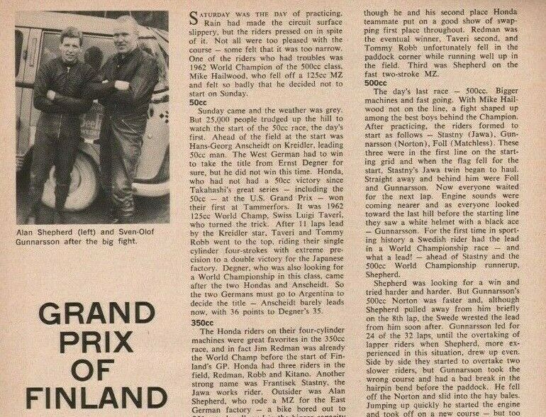 1963 Grand Prix Of Finland - Motorcycle Racing - Vintage Article