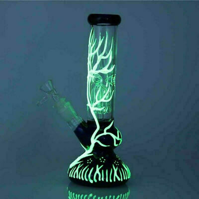 Hookah 10" Glow In The Dark Water Pipe Bong Glass Beaker Base Percolator Bubbler