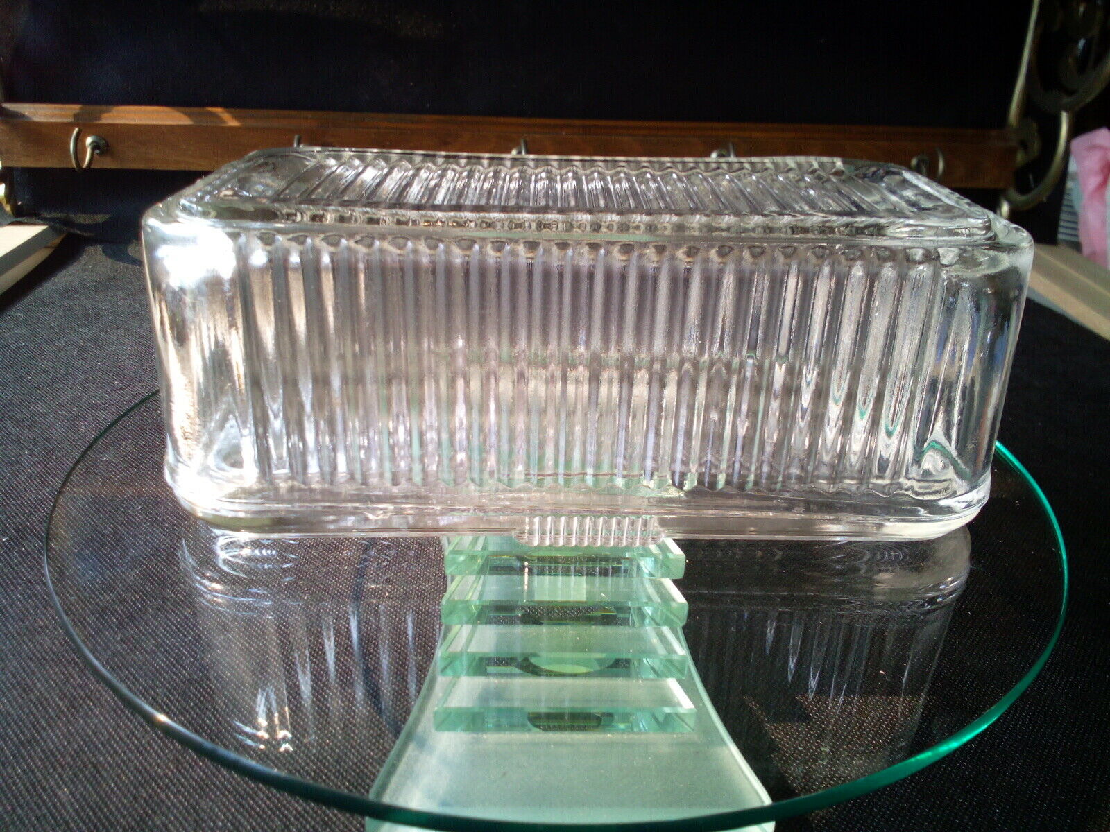 Rare Vintage Pressed Glass Covered Rectangular Dish 9.25l 4"w 3"t
