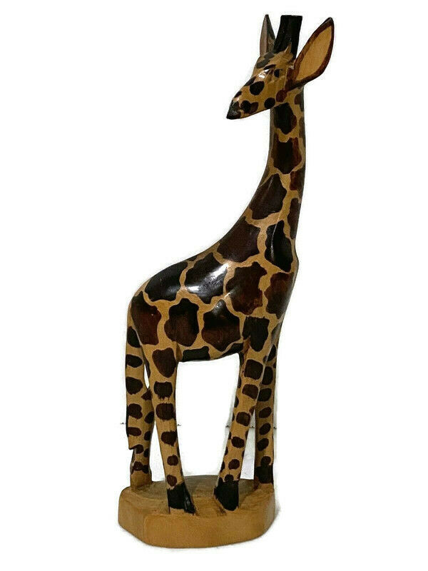Hand Carved Painted Wood Giraffe Figurine Realistic