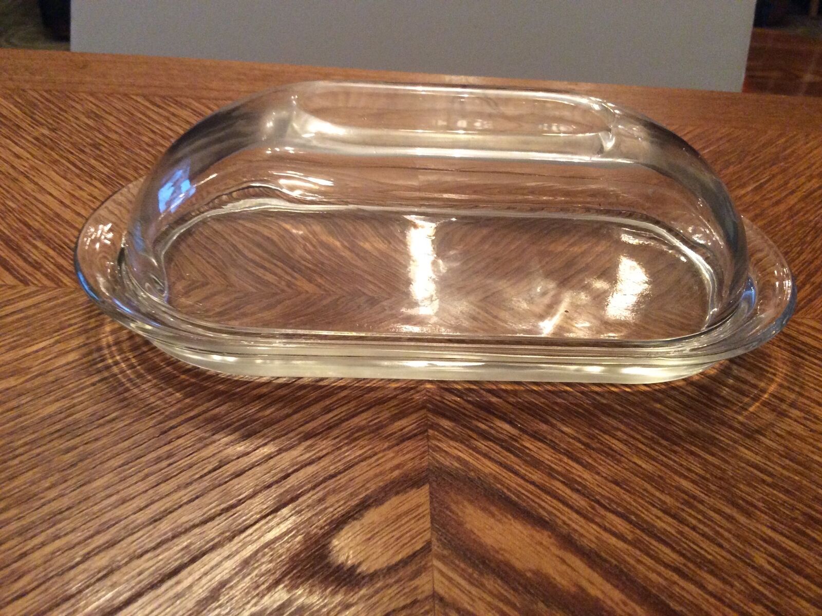 Covered Anchor Hocking Savannah Clear Glass Butter Dish.