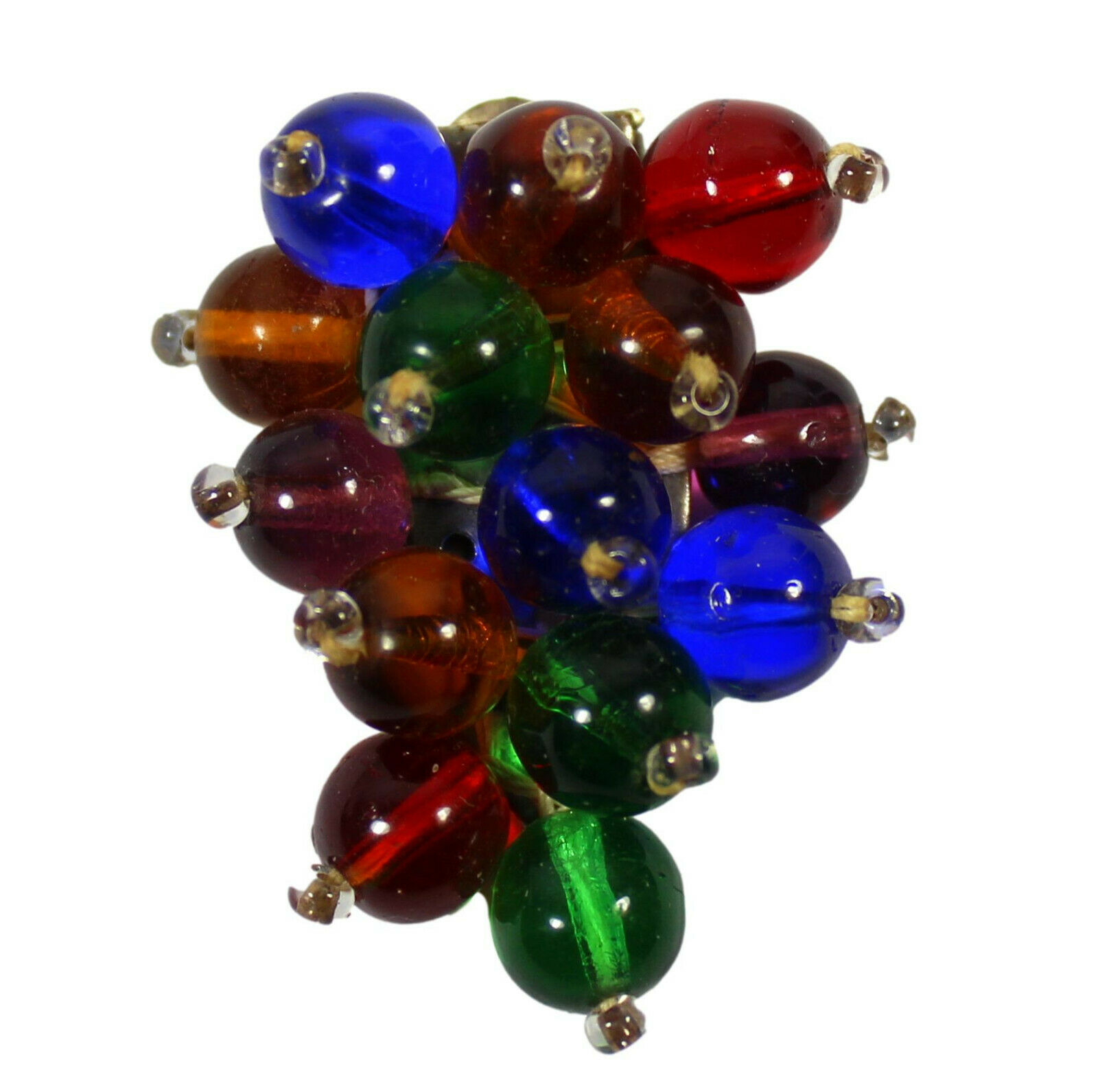 Vintage Miriam Haskell Jewel Toned Beaded Glass Dress Clip Red Blue Green Brown