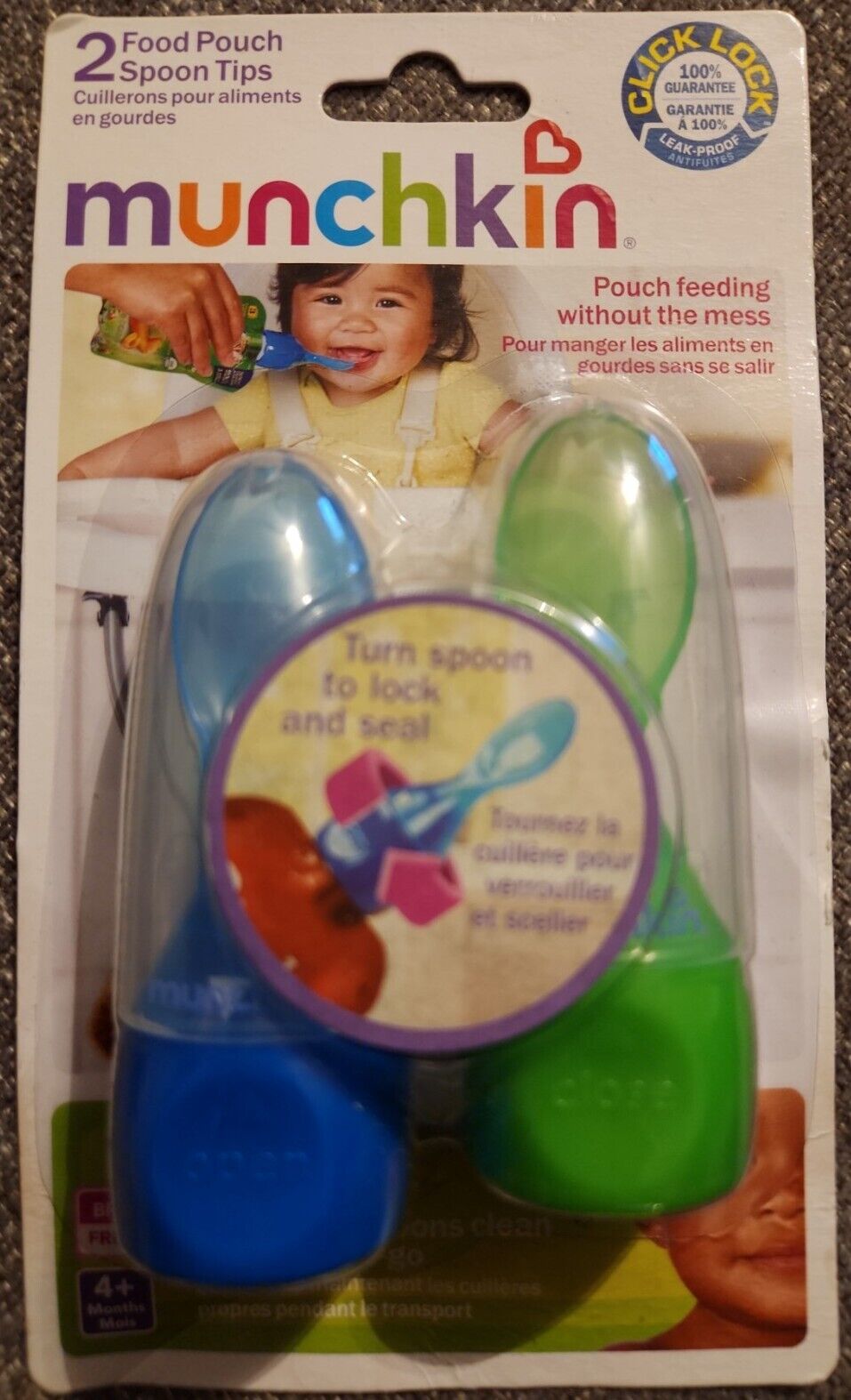 New - Munchkin - Click Lock Food Pouch Spoon Tips - Blue/green