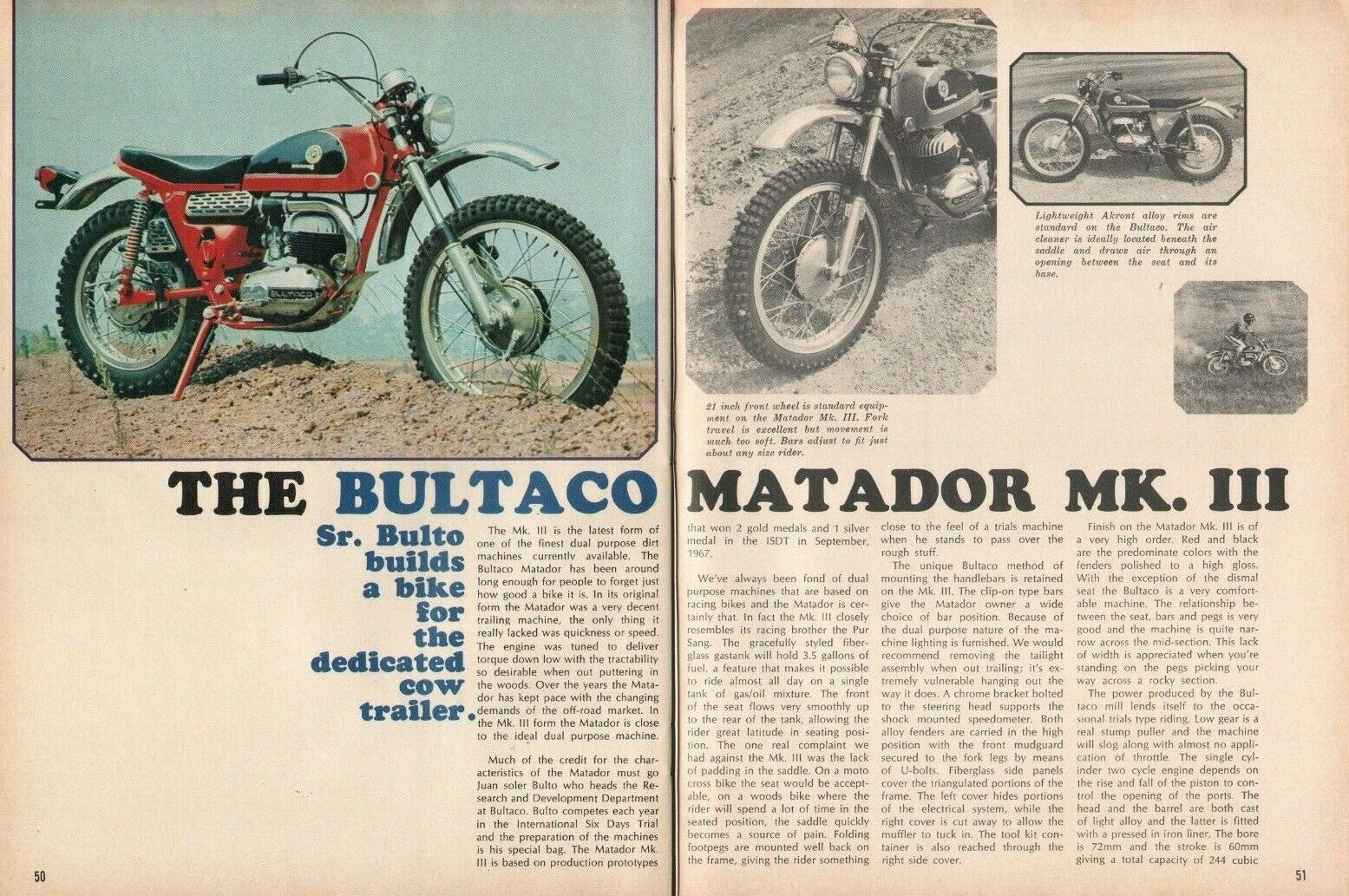 1969 Bultaco Matador Mk Iii - 4-page Vintage Motorcycle Road Test Article