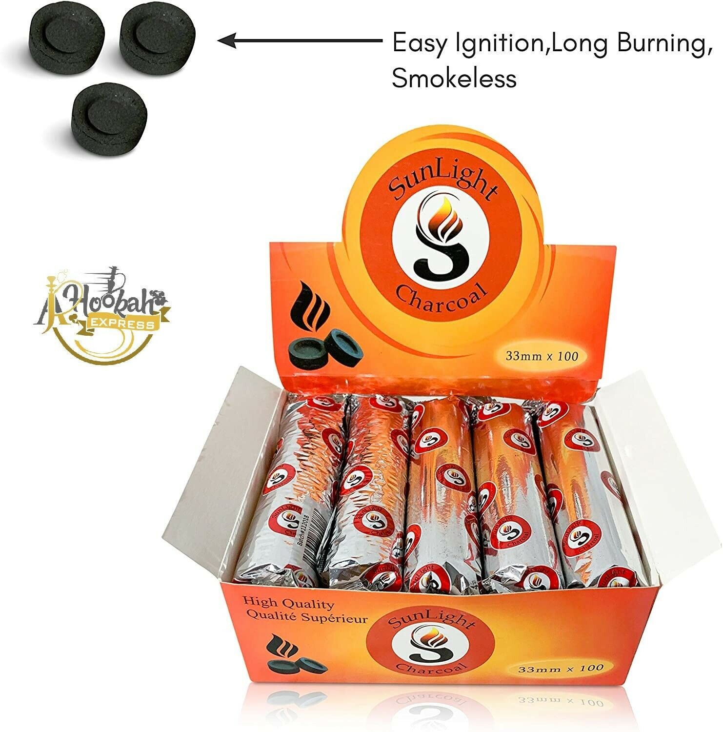 100 Pcs Sunlight 33mm Hookah Coal Quick Lite Shisha Charcoal Incense 1 Box 🔥🔥